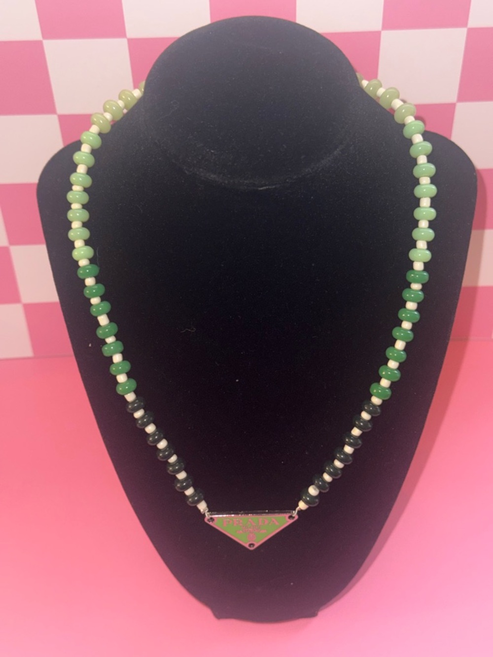 Handmade Green Beaded Triangle Logo Necklace
